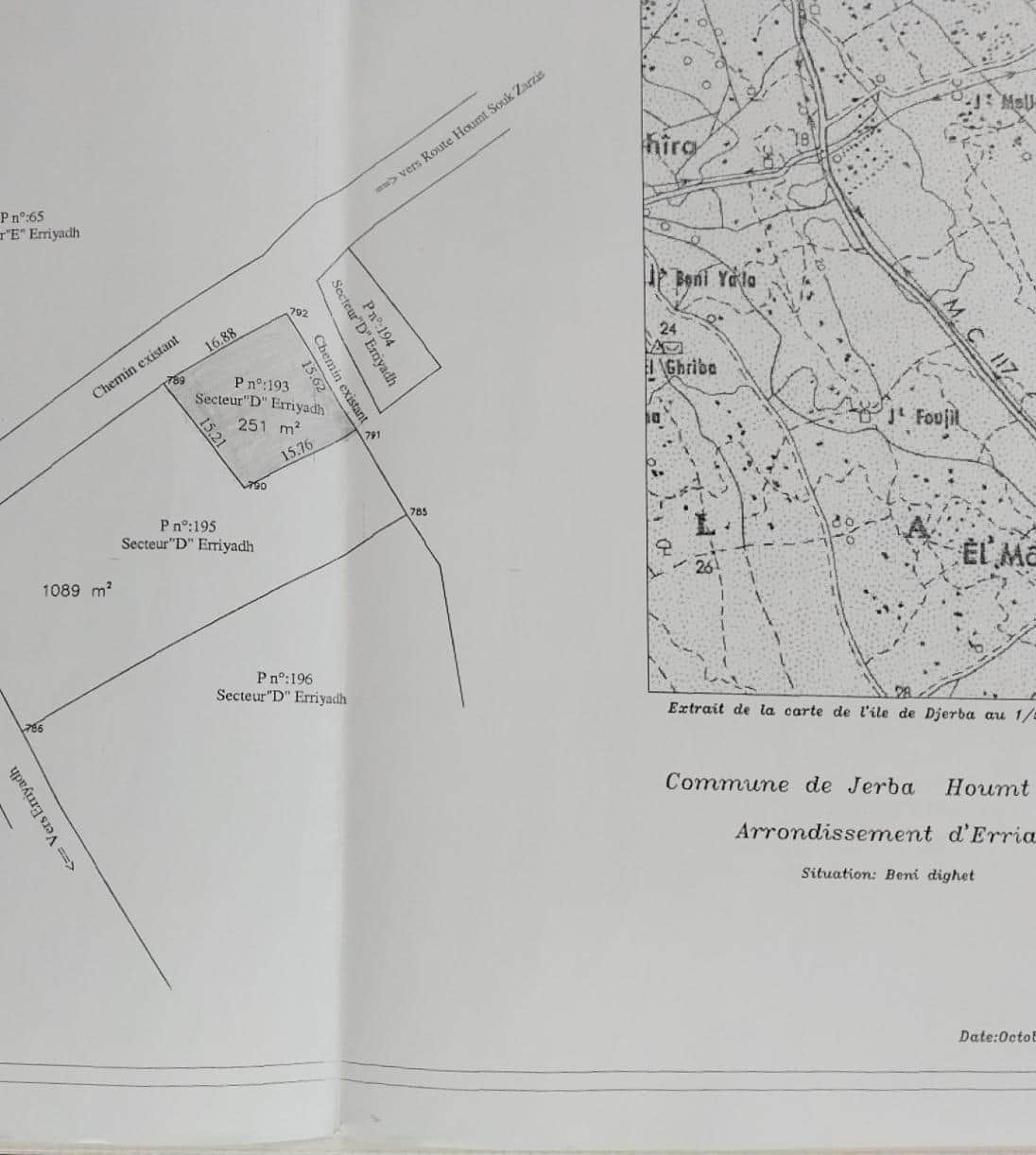Terrain 251 m2 titré — vue extérieure à Erriadh, Djerba